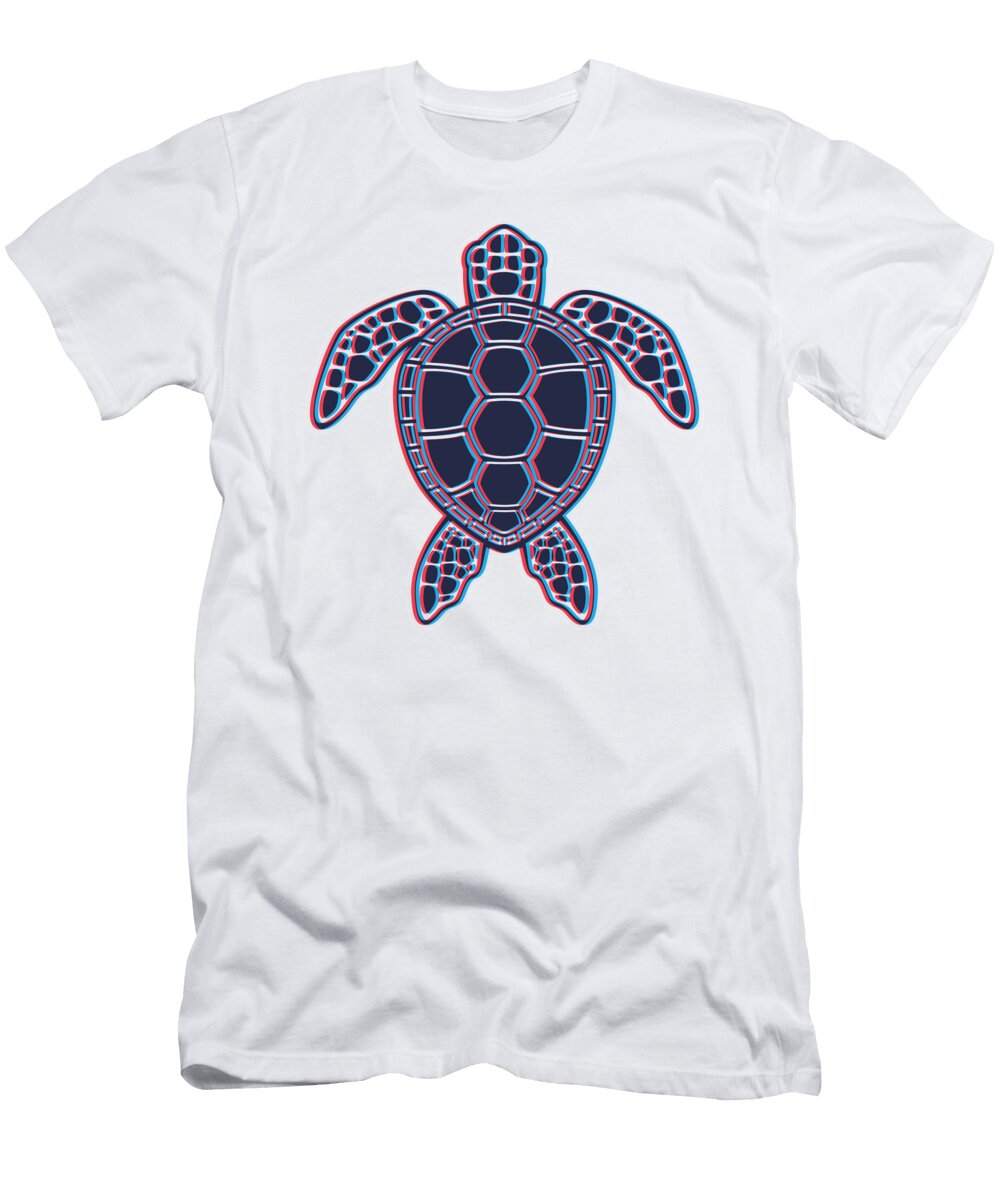 Red and Blue Anaglyph 3d Glitch Effect Sea Turtle John Schwegel T-Shirt