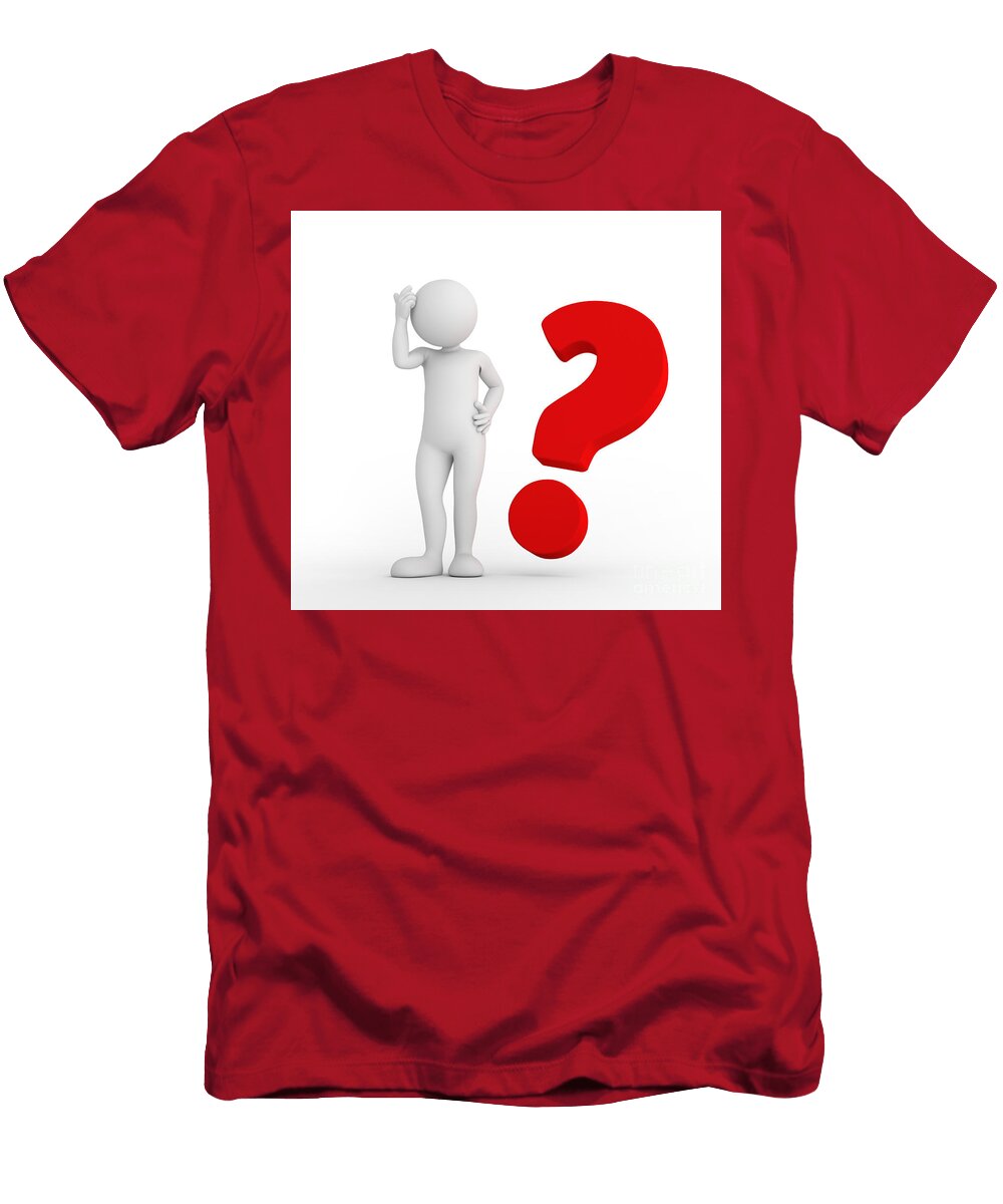 Red Big Question Mark and Toon Man Thinking Faq Ask Search Concepts Michal Bednarek T-Shirt