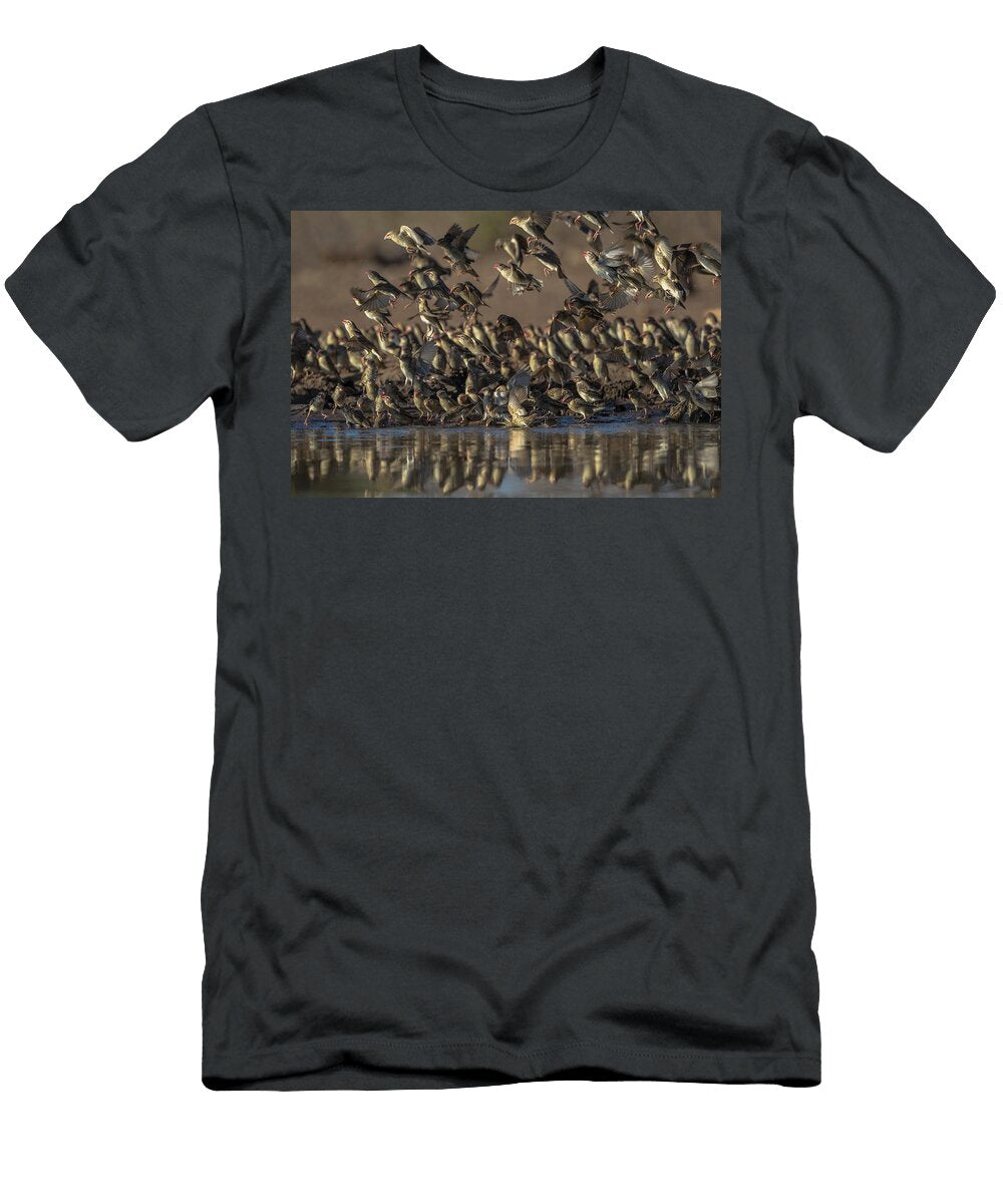 Red Billed Quelea Flock At Water Mashatu Game Reserve Ann Steve Toon Natureplcom T-Shirt