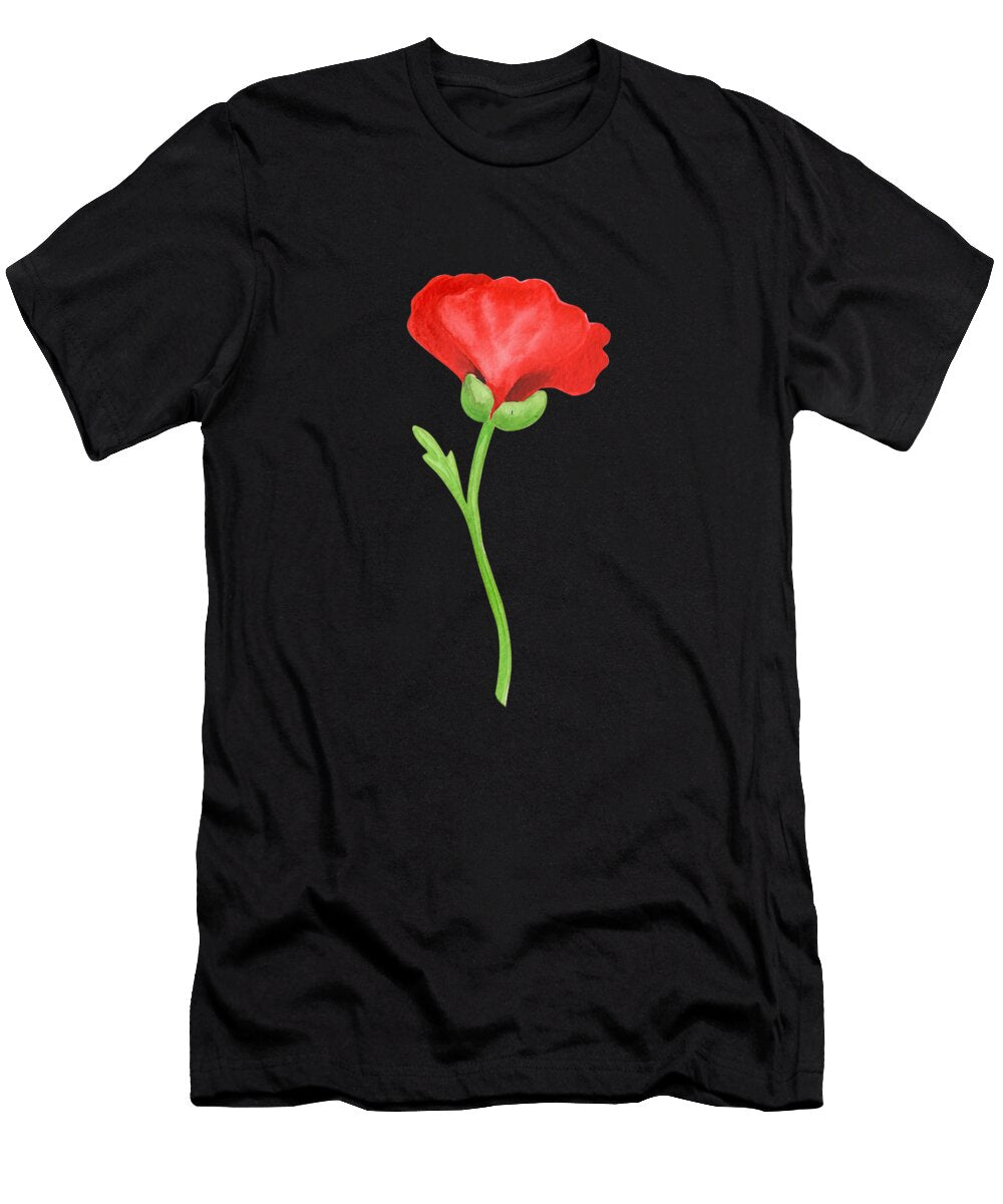 Red Poppy Blooming Watercolor Botanical Minimalism Irina Sztukowski T-Shirt