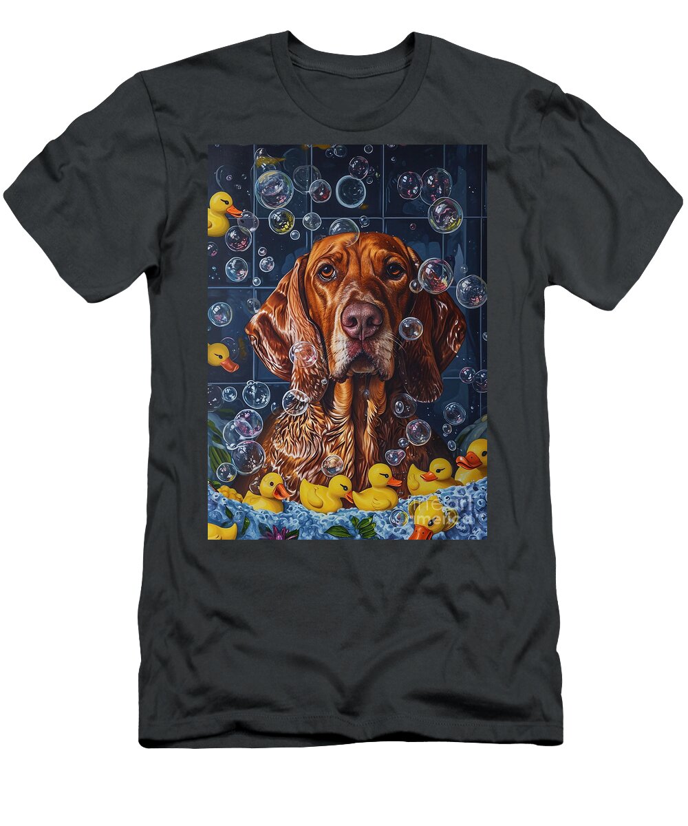 Redbone Coonhound Dog Frolicking in a Bubbly Bathtub Adrien Efren T-Shirt