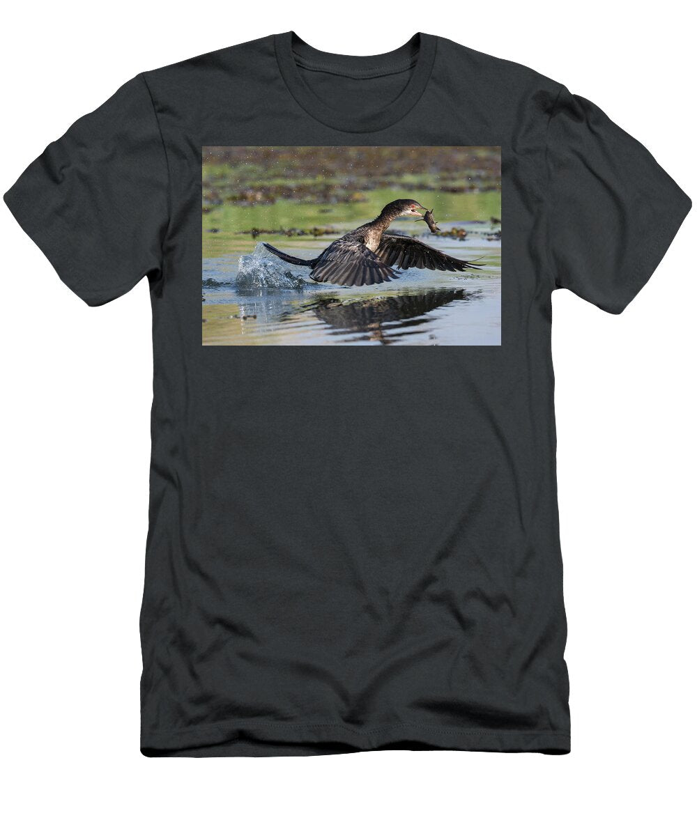 Reed Cormorant Flying From Water with Fish Chobe River Ann Steve Toon Natureplcom T-Shirt
