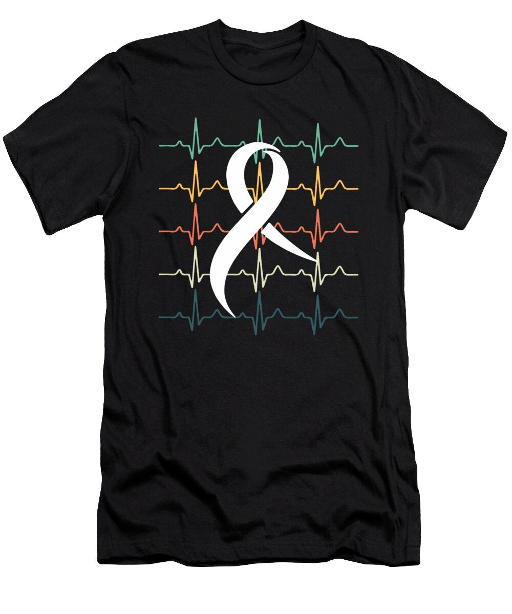 Retro Lung Cancer Awareness Heartbeat White Natalie Lidford T-Shirt