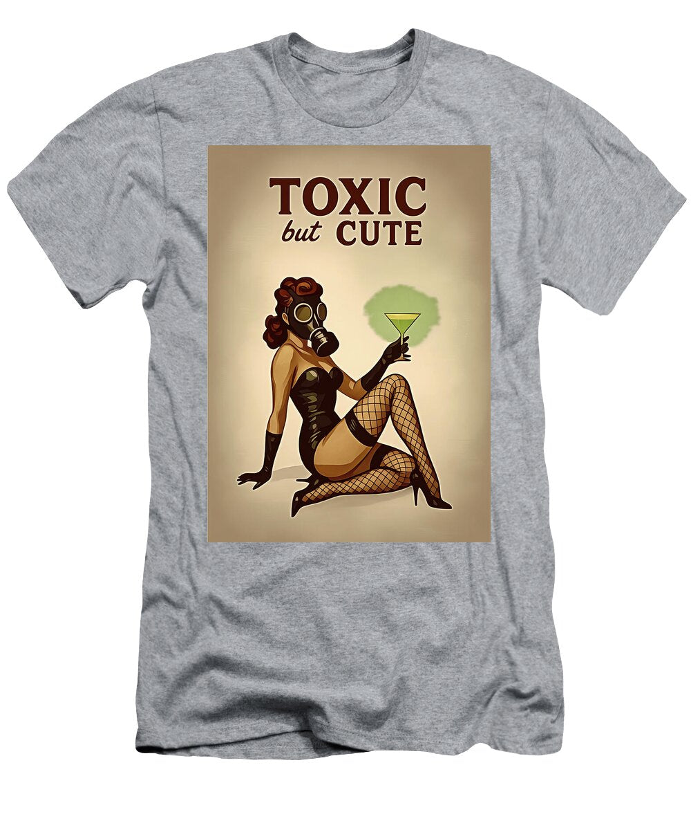 Retro Pin Up Art Toxic But Cute Gas Mask Girl with Glowing Martini Hecate Pim T-Shirt