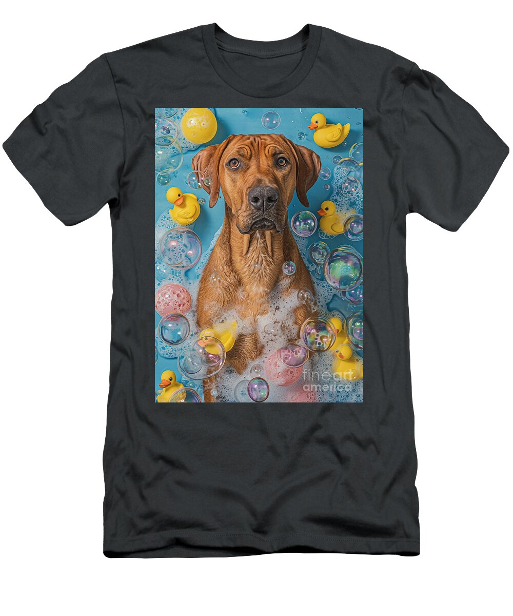 Rhodesian Ridgeback Dog in a Bubbly Bathtub Scene Adrien Efren T-Shirt