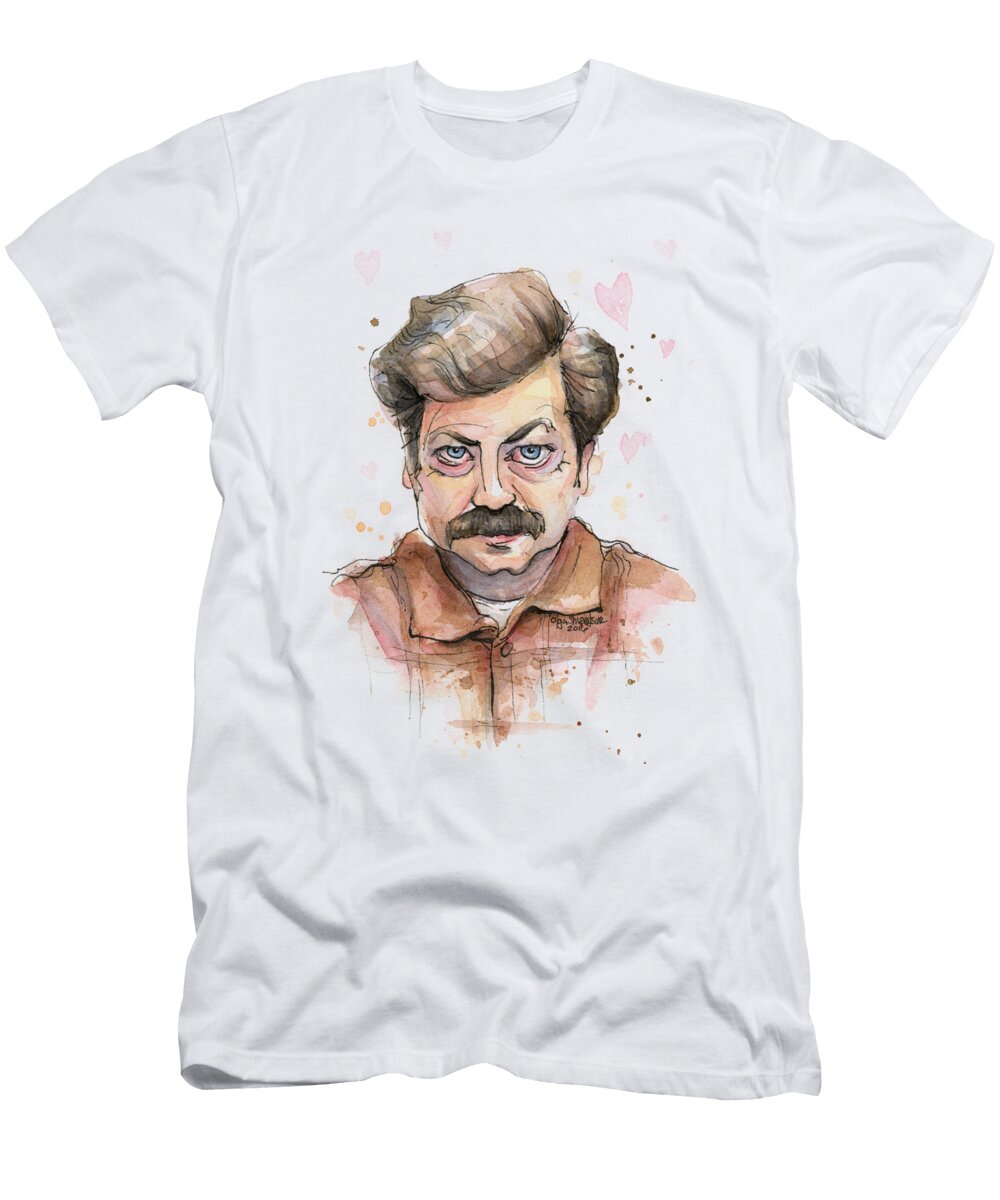 Ron Swanson Funny Love Portrait Olga Shvartsur T-Shirt