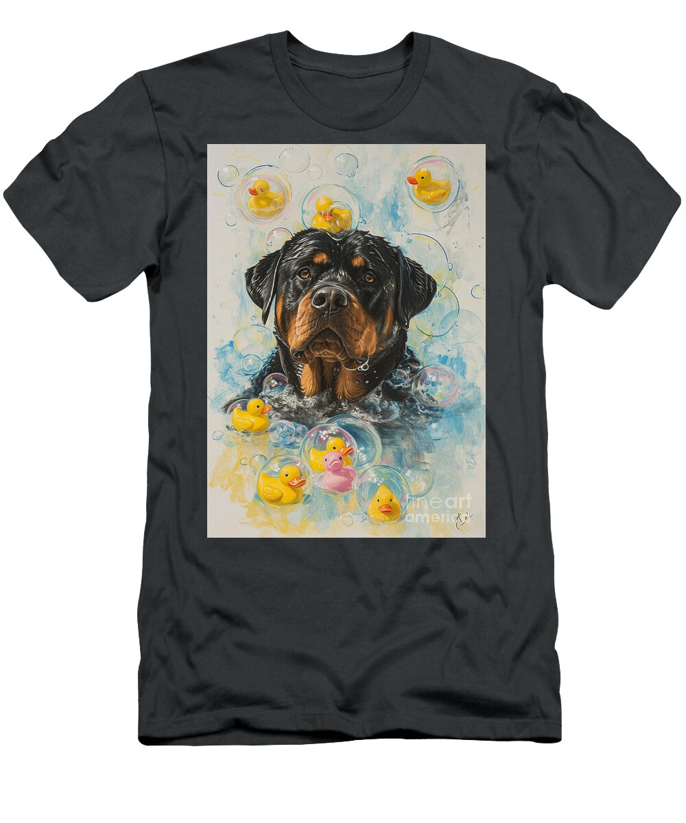 Rottweiler Dog Frolicking in a Bubbly Bathtub Adrien Efren T-Shirt