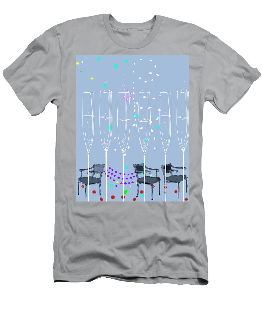 Row of Champagne Flutes with Confetti Ikon Ikon Images T-Shirt