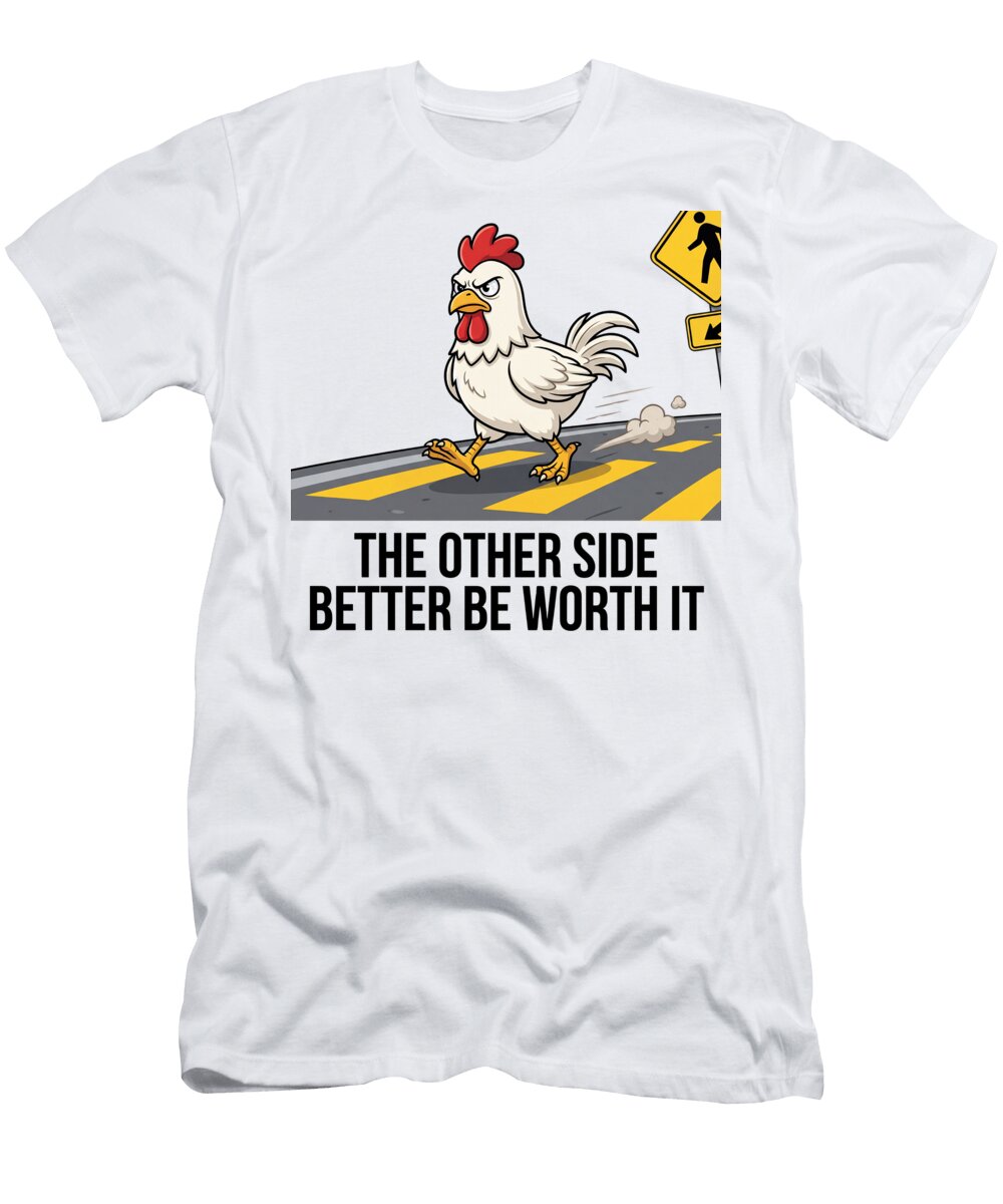 Runaway Chicken on Road Sarcastic Art T-Shirt