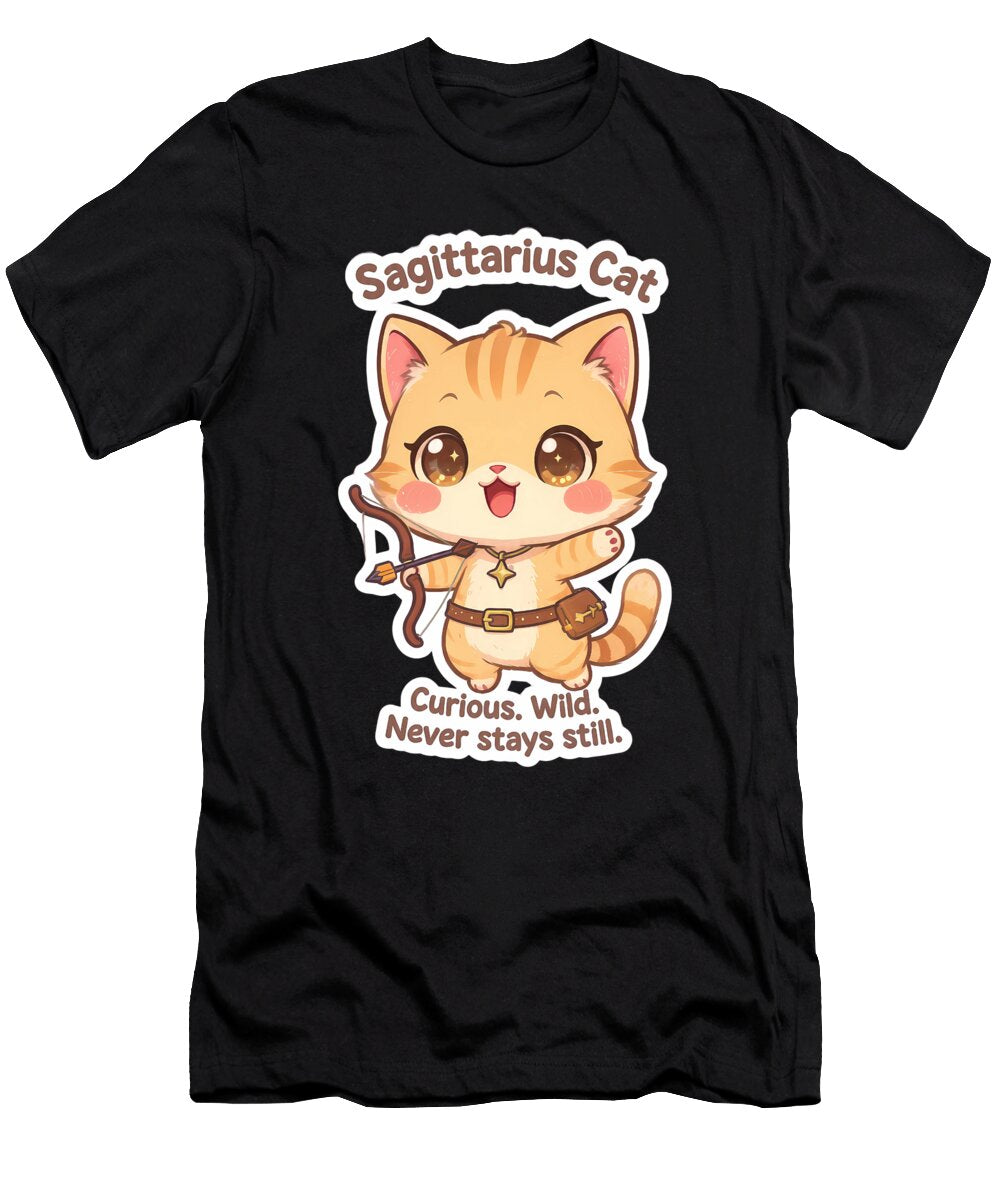 Sagittarius Cat Adventurous Free Zodiac Chibi Cat Sticker Melinda Dusnoki T-Shirt