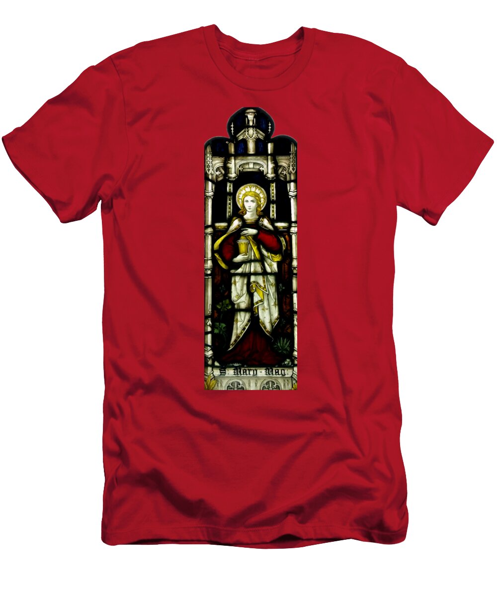 Saint Mary Magdalene Stained Glass Window Soft Effect Rose Santuci Sofranko T-Shirt