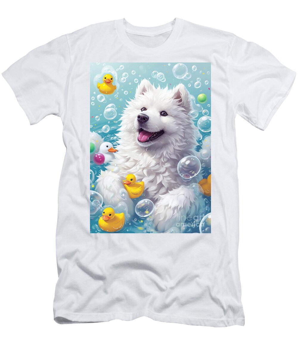 Samoyed Dog Enjoying a Bubbly Bath Adrien Efren T-Shirt
