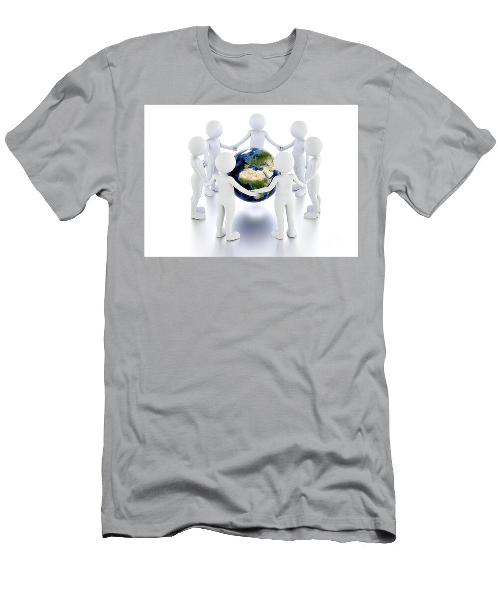 Save the Earth Concept Toon Men Protect the Globe in a Circle Michal Bednarek T-Shirt