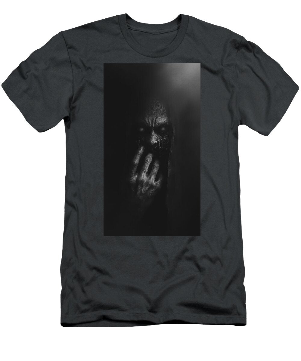 Scary Monster Hiding in Shadows Hand Covering Mouth Maverick Junk T-Shirt