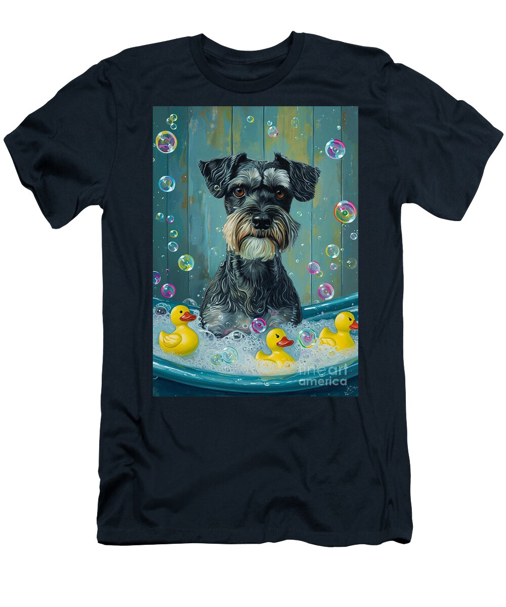 Schnauzer Dog Enjoying a Bubbly Bath Adrien Efren T-Shirt