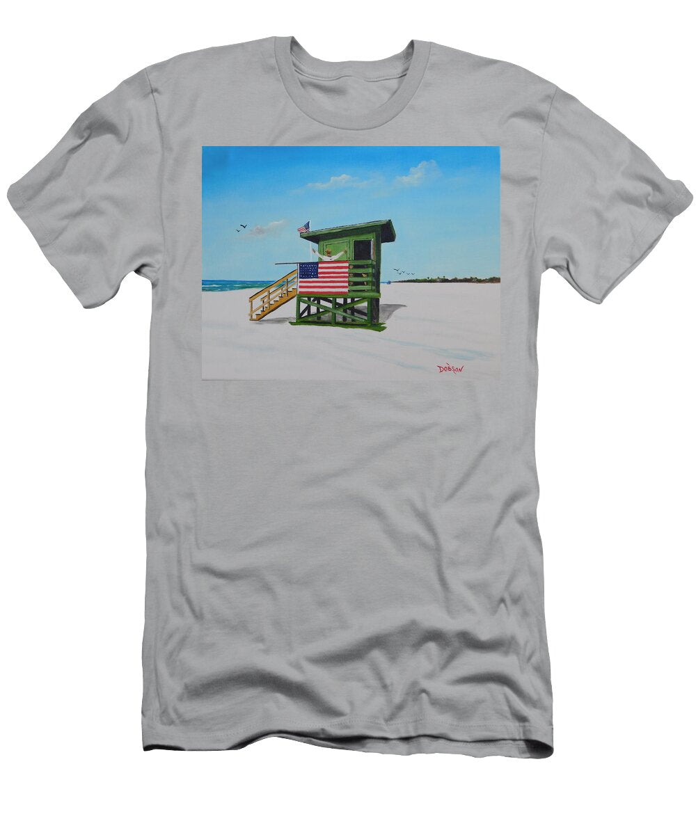 Scooter At the Siesta Key Beach Green Lifeguard Stand Lloyd Dobson T-Shirt