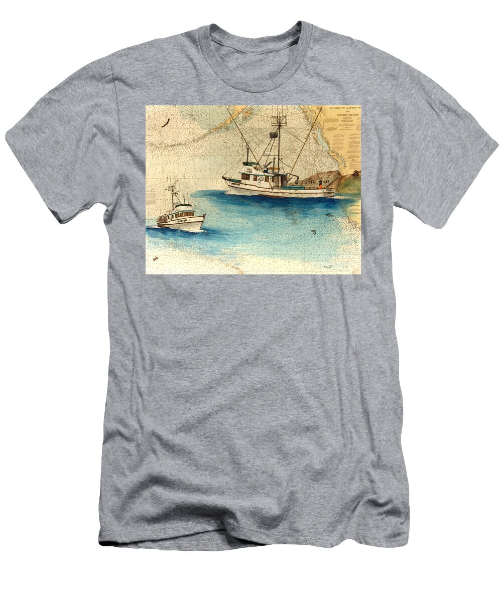 Scooter Fishing Boat Nautical Chart Map Art Cathy Peek T-Shirt