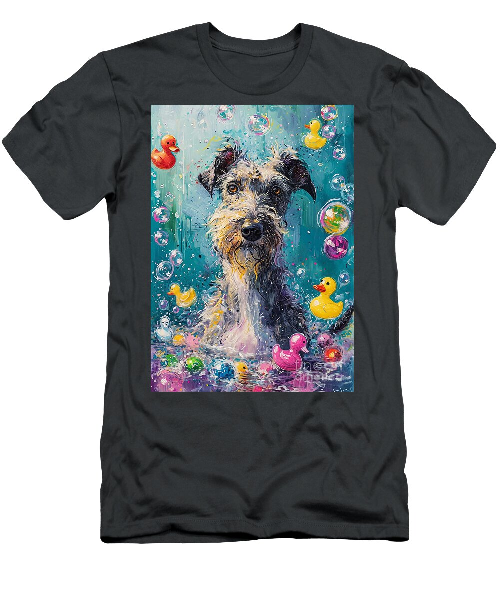 Scottish Deerhound Dog in a Bubbly Bathtub Scene Adrien Efren T-Shirt