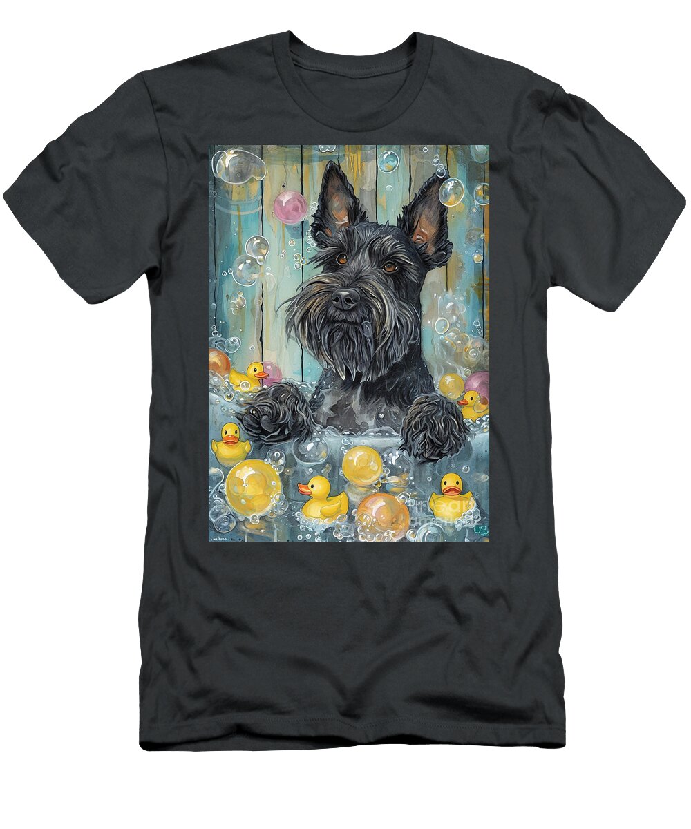Scottish Terrier Dog Frolicking in a Bubbly Bathtub Adrien Efren T-Shirt