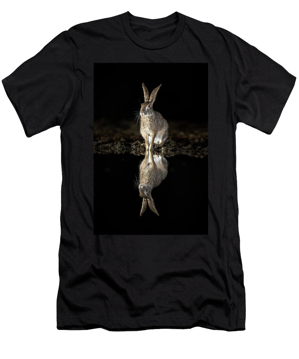 Scrub Hare Sitting At Edge of Waterhole Reflected At Ann Steve Toon Natureplcom T-Shirt