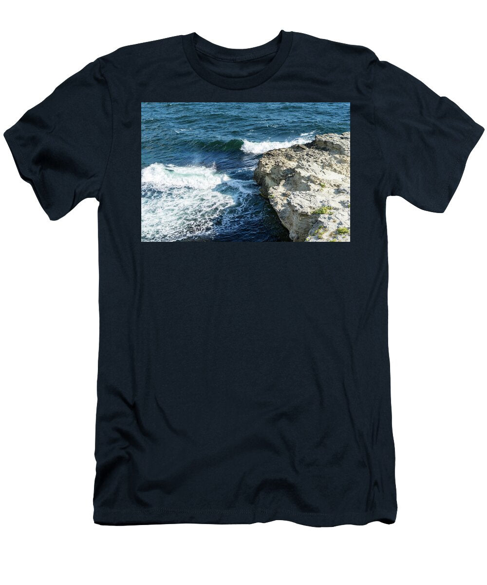 Seaside Bliss Sitting on the Rocks Watching the Rolling Surf Georgia Mizuleva T-Shirt