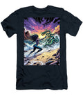 Sexy Warrior Woman Confronts Sea Monster At Sunset Scott Van Osdol T-Shirt
