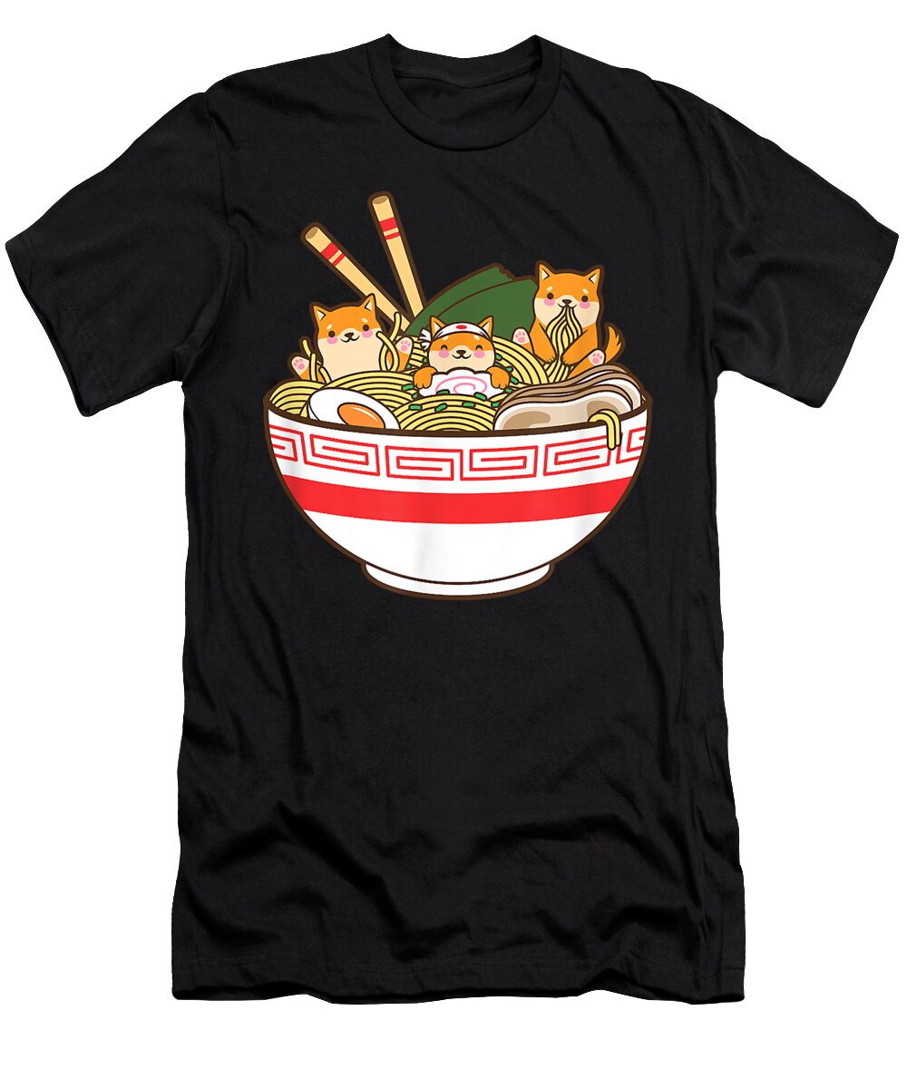 Shibas Eating Ramen Noodles Kawaii Japanese Food Anime Dnt Prints T-Shirt