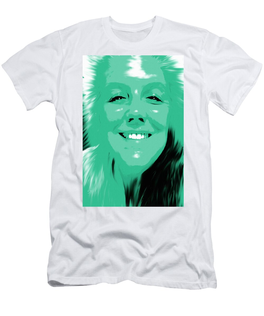 Shiny Happy Minty Smiling Green Lady Pop Art Shelli Fitzpatrick T-Shirt