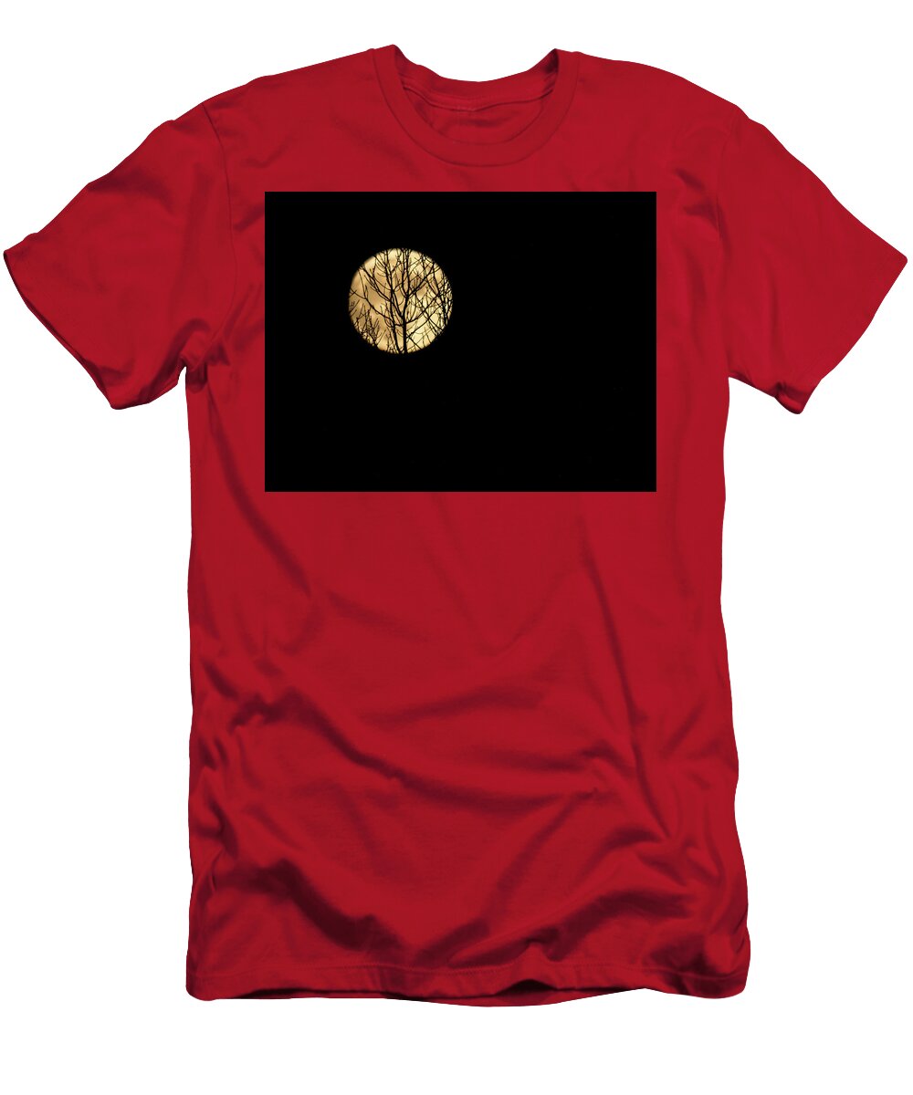 Silhouette of Leafless Barren Tree Branches on Creeping Across on Supermoon Srinivasan Venkatarajan T-Shirt