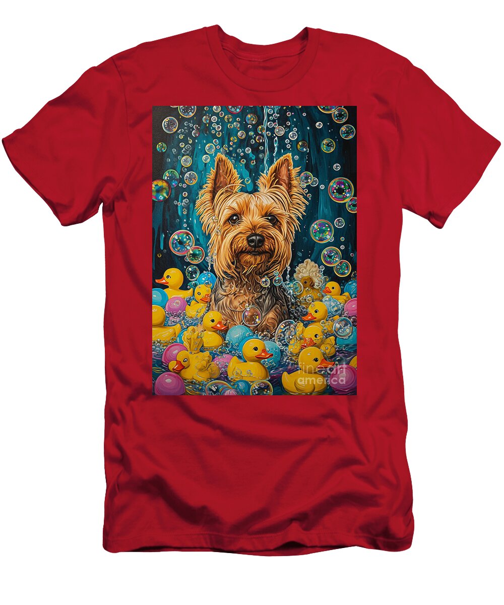 Silky Terrier Dog Enjoying a Bubbly Bath Adrien Efren T-Shirt