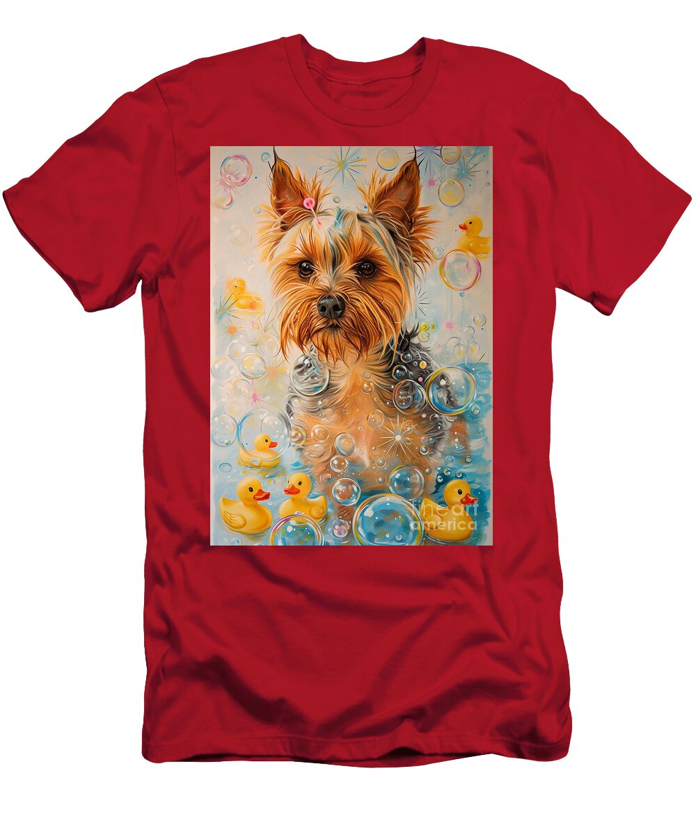 Silky Terrier Dog Frolicking in a Bubbly Bathtub Adrien Efren T-Shirt