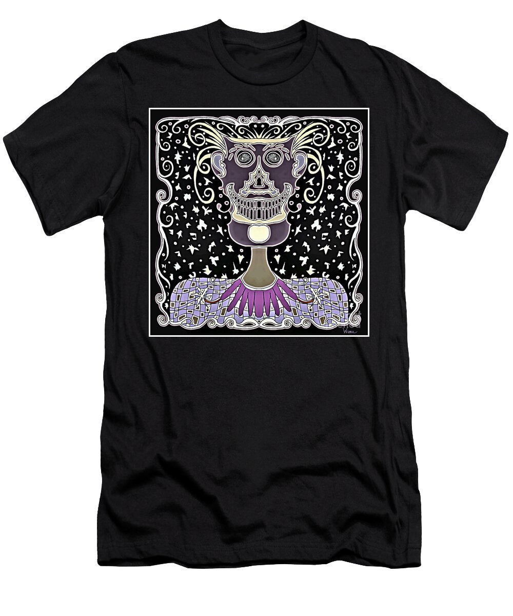 Skeletal Rendition of Silly Face in a Checkered Face This Time in a Black Fantasy Lise Winne T-Shirt