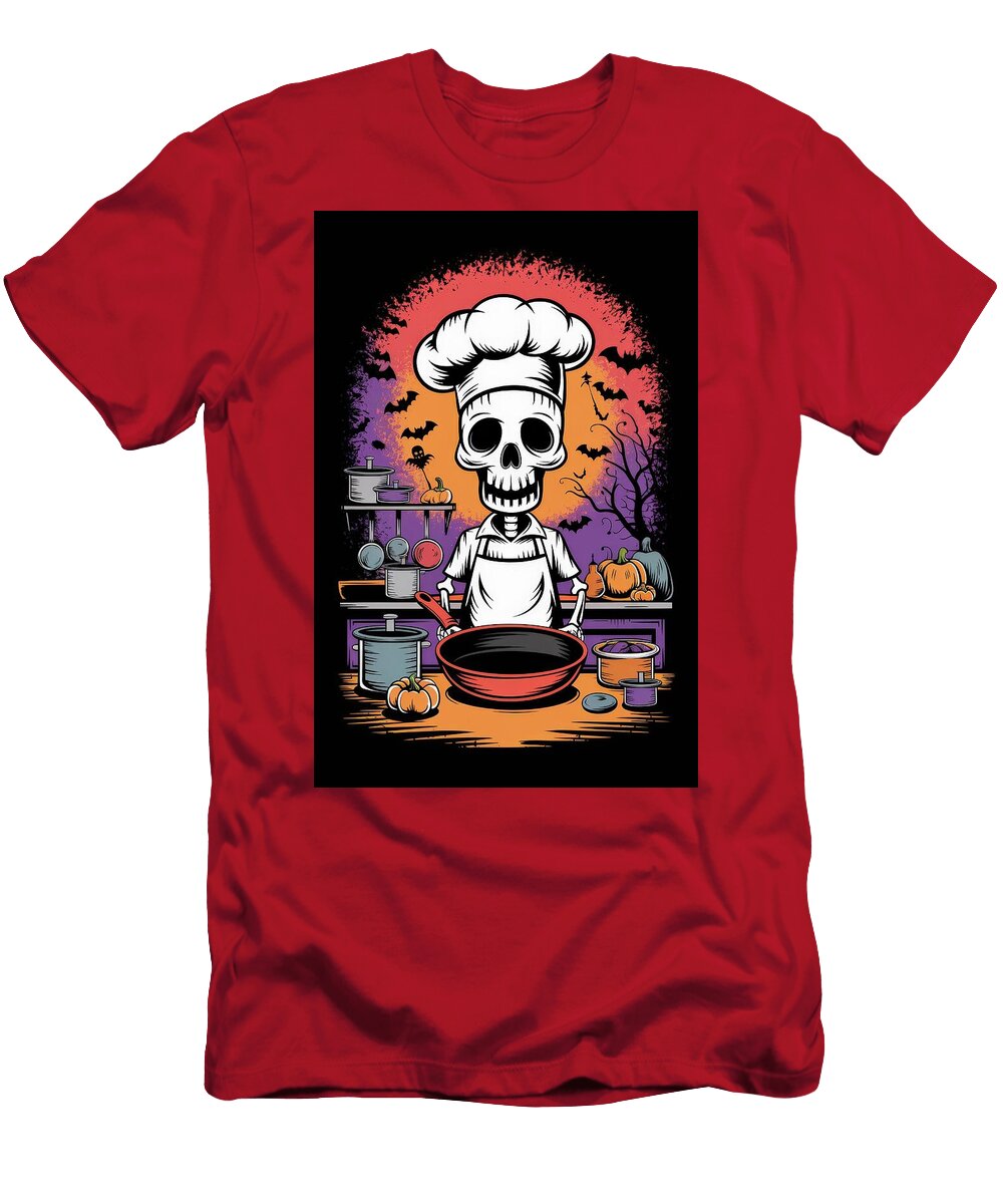 Skeleton Chef Whips Up a Spooky Feast Vidddie Publyshd T-Shirt