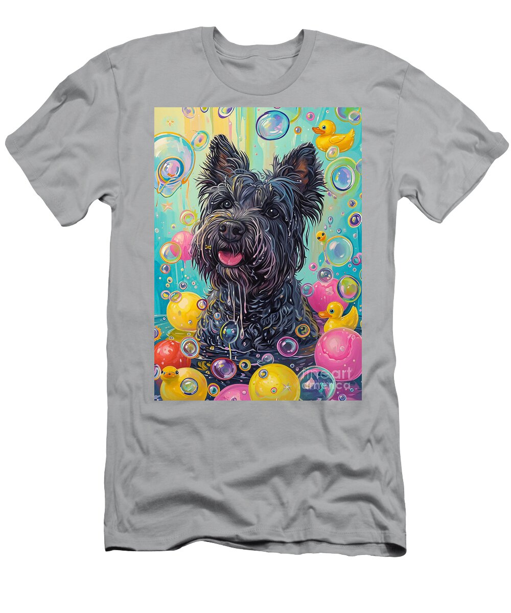 Skye Terrier Dog Enjoying a Bubbly Bath Adrien Efren T-Shirt
