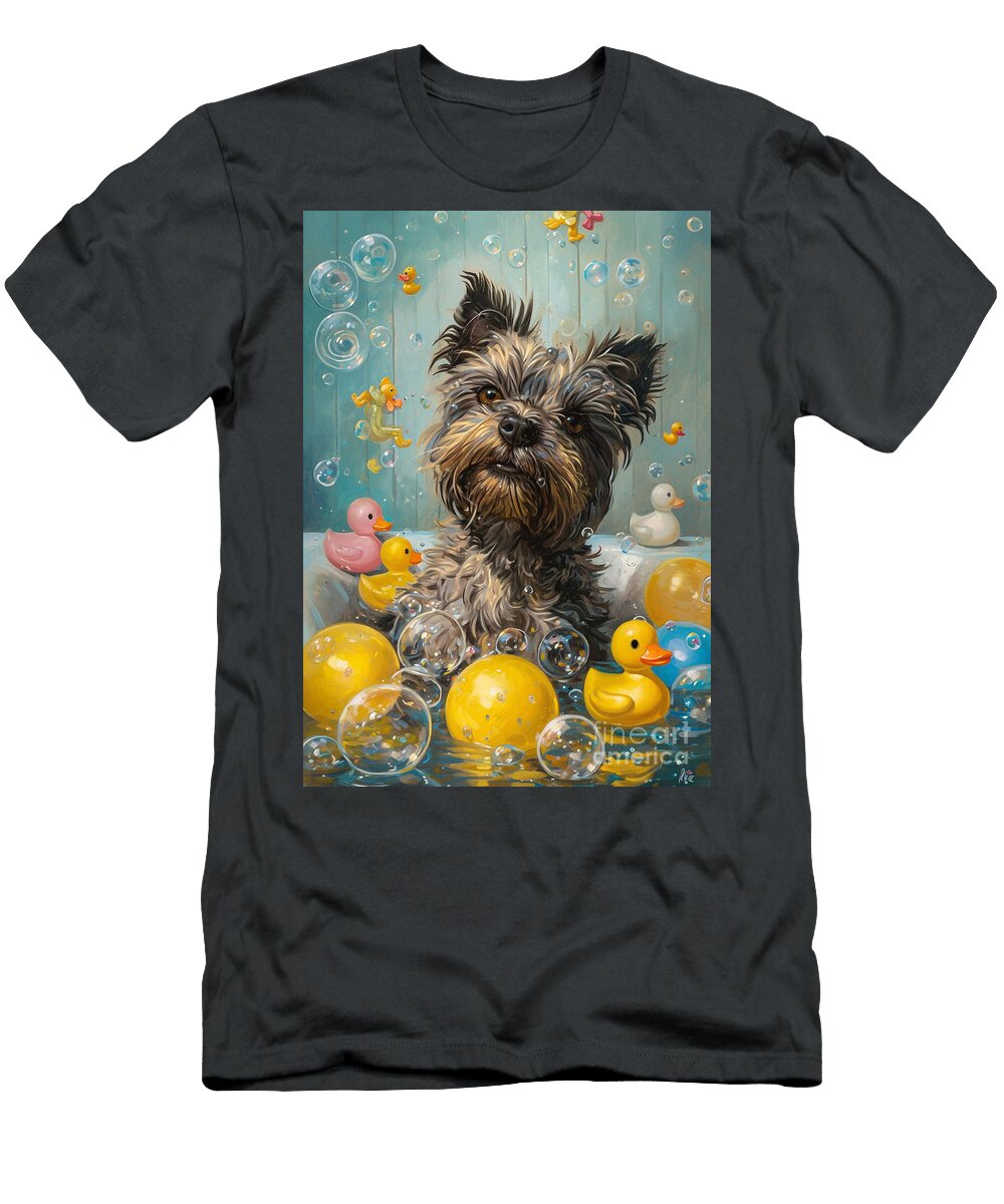 Skye Terrier Dog Frolicking in a Bubbly Bathtub Adrien Efren T-Shirt