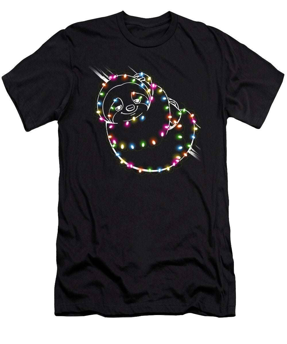 Sloth in Christmas Light Cute Animal Merry Fancy Lifestyle Art T-Shirt