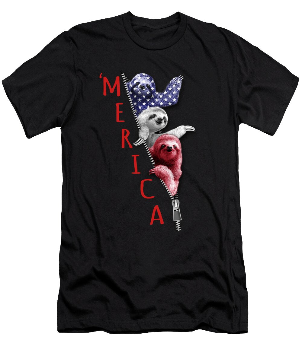 Sloth Merica Sloth in Zipper Graphic American Flag Fancy Lifestyle Art T-Shirt