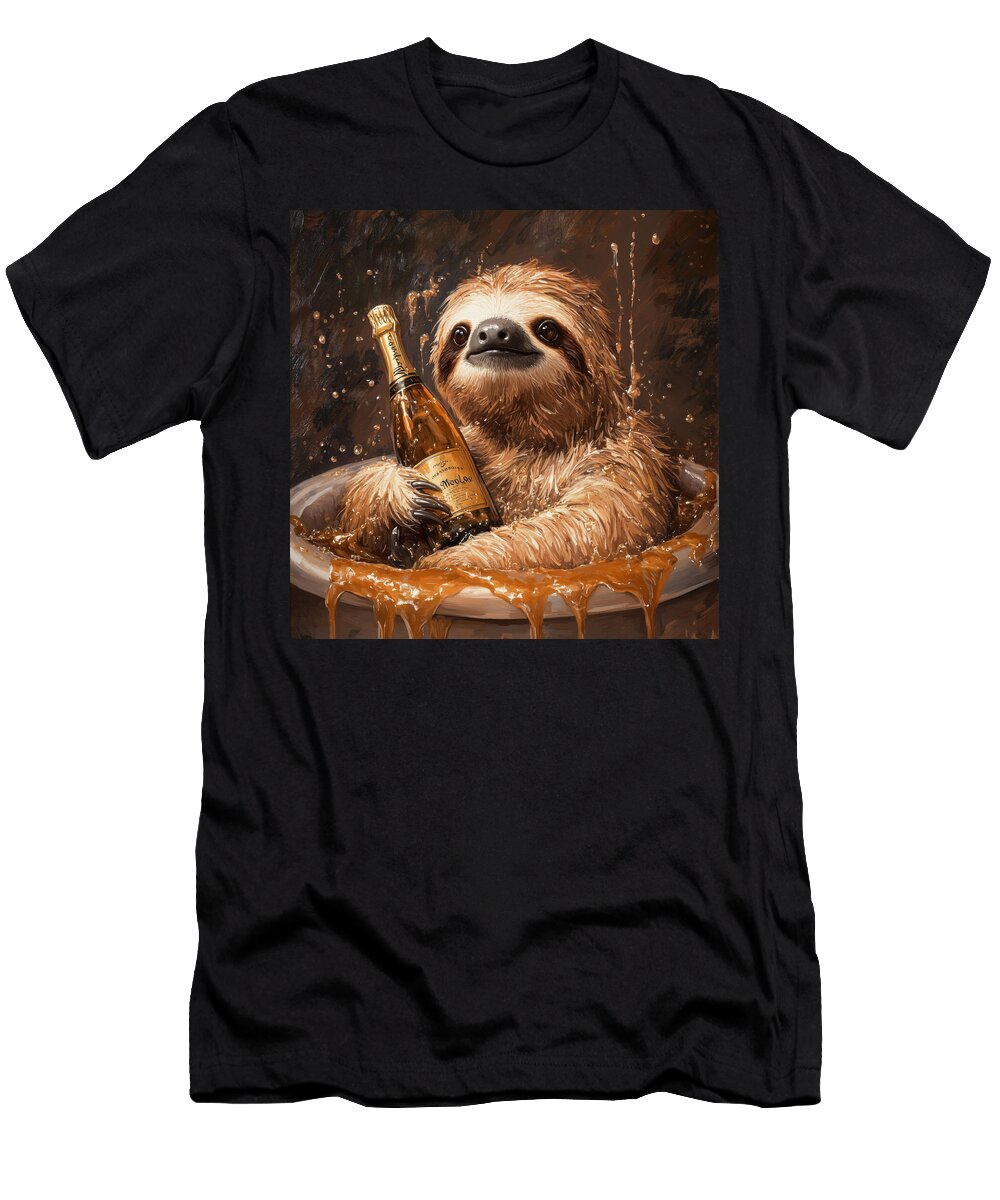 Sloth Relaxing in a Bubbly Bath with Champagne Rosemary Corczany T-Shirt