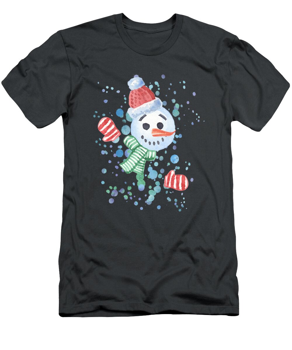 Snowball of a Snowman Happy Fireworks Watercolor Irina Sztukowski T-Shirt