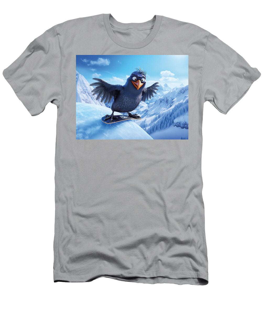 Snowboarding Raven in Winter Toon Style Art Momente T-Shirt