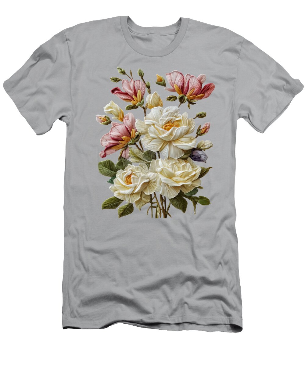 Soft Bloom White Rose and Magnolia Design Lena Owens T-Shirt