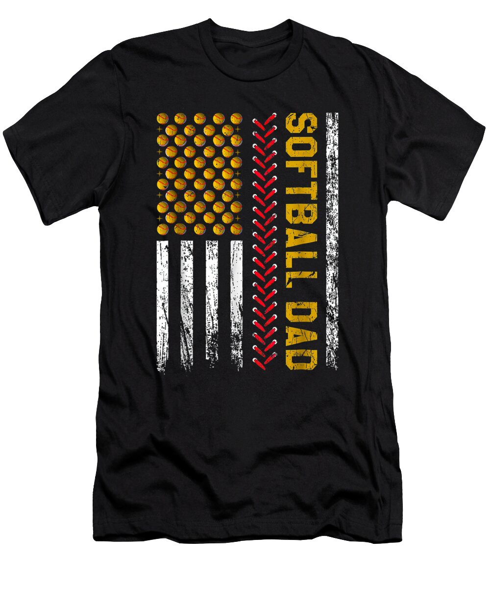 Softball Dad Fathers Day American Flag Dad Softball Lover Dh Bubble T-Shirt
