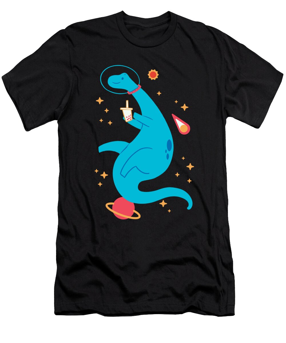 Space Dinosaur with Bubble Tea Cute Trex Licensed Art T-Shirt
