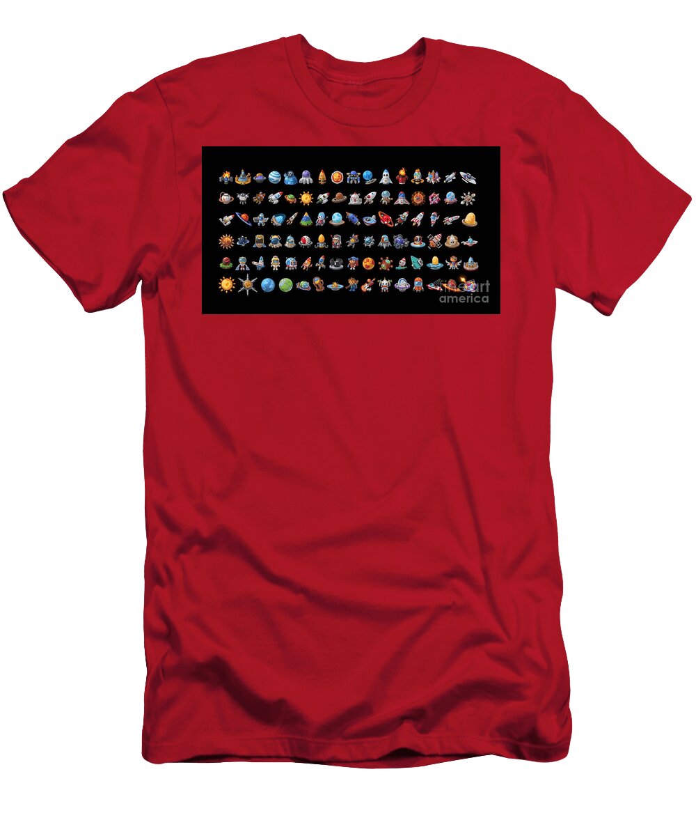 Space Exploration Videogame Sprites Collection on Black Background Benny Marty T-Shirt