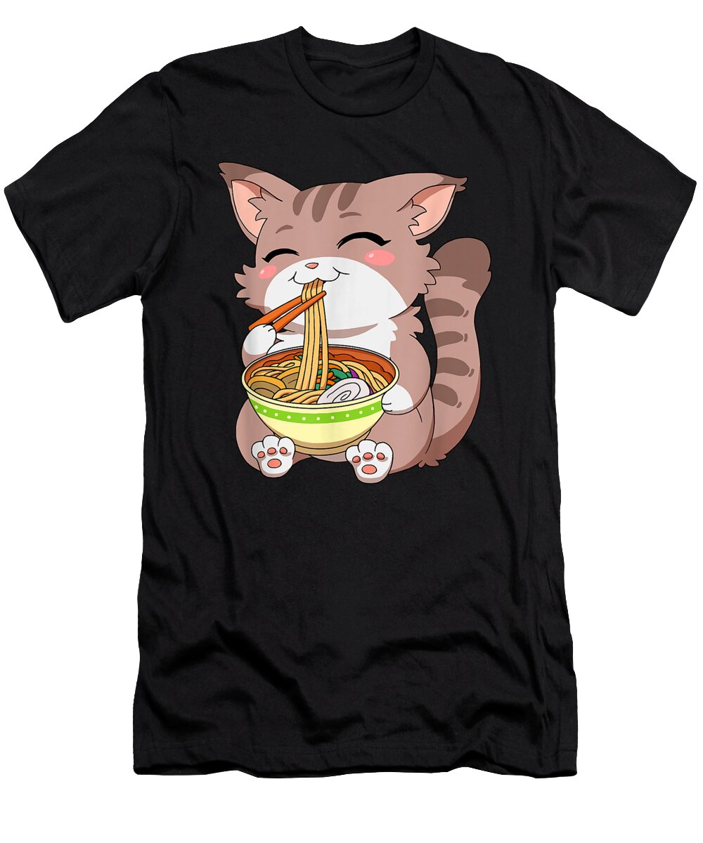 Sparkling Goodness Japanese Kawaii Anime Cat Ramen Noodles Cute Gift Ezone Prints T-Shirt