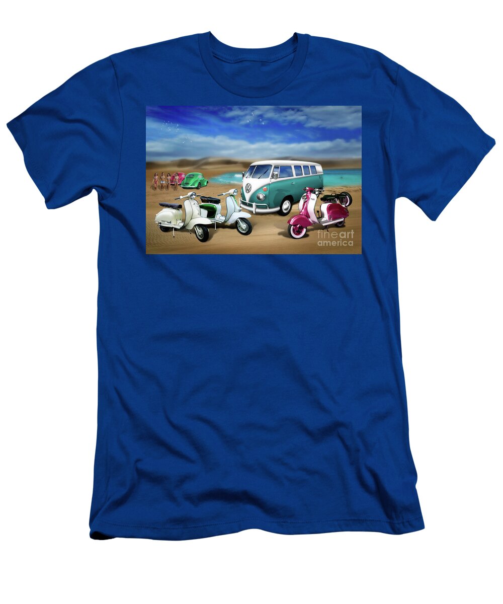 Splitty VW Beetle and Scooters Linton Hart T-Shirt
