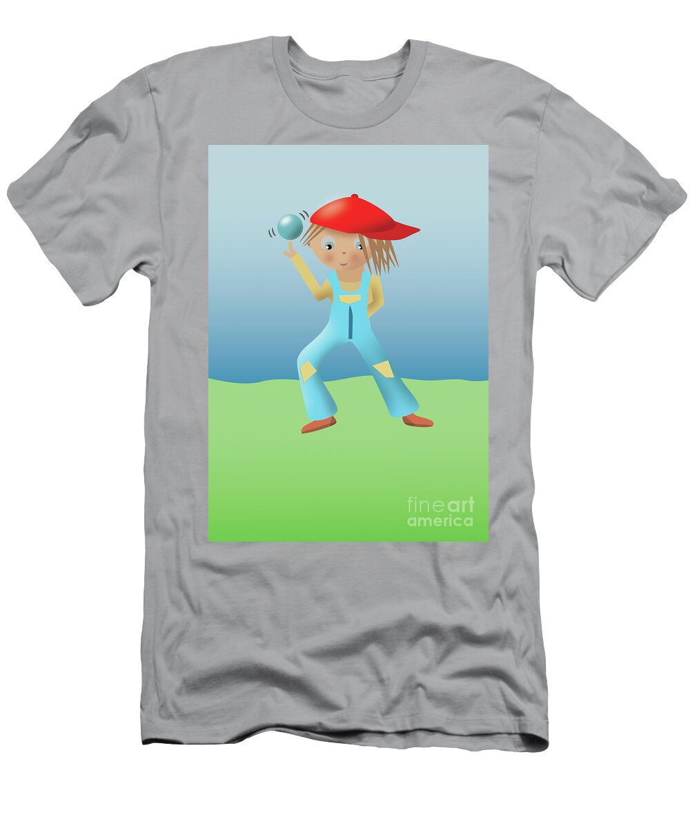 Sporty Boy in a Red Baseball Cap Spinning a Ball on His Finger Barefoot Bodeez Art T-Shirt