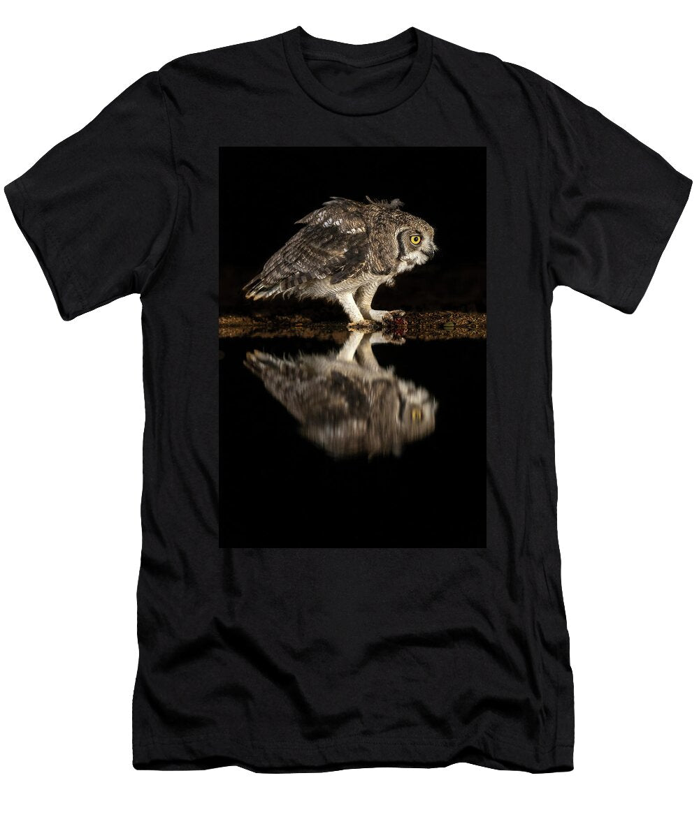 Spotted Eagle Owl Subadult At Night By Water Zimanga Ann Steve Toon Natureplcom T-Shirt