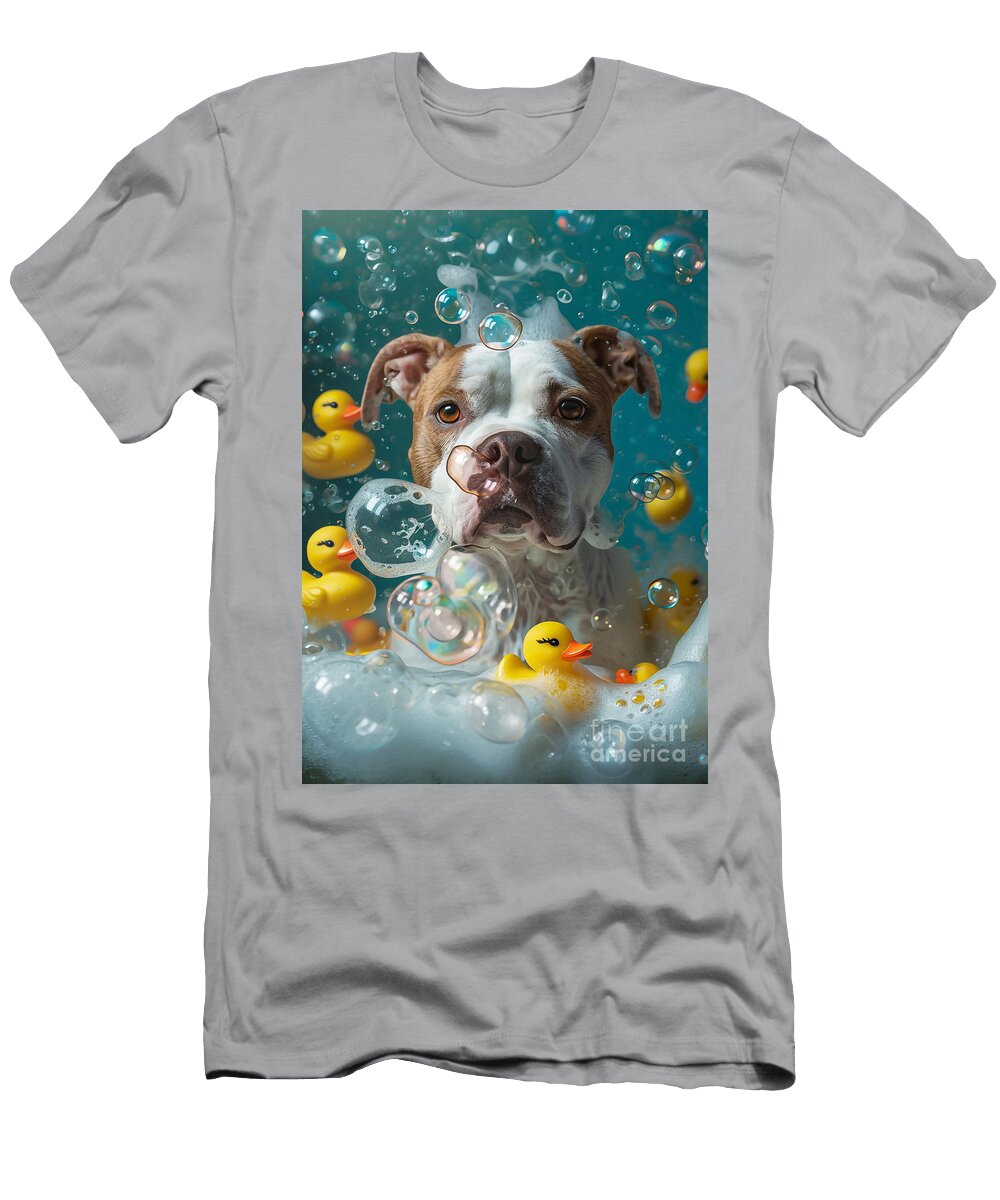 Staffordshire Bull Terrier Dog Enjoying a Bubbly Bath Adrien Efren T-Shirt