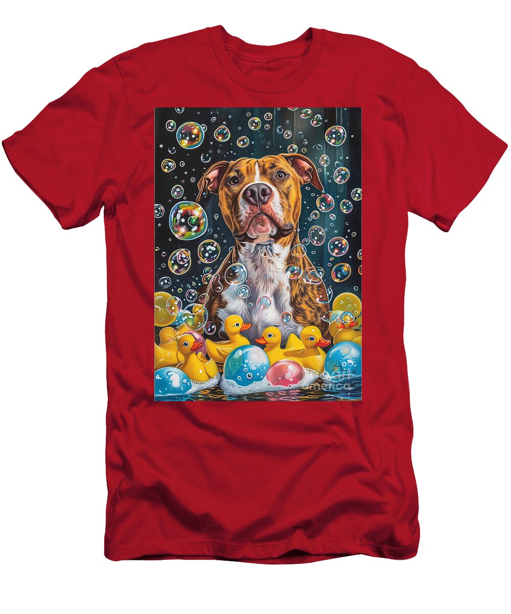 Staffordshire Bull Terrier Dog Frolicking in a Bubbly Bathtub Adrien Efren T-Shirt